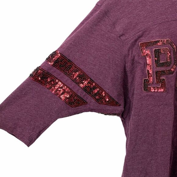 Victorias Secret PINK 3/4 Sleeve Logo Sequin Top - Picture 2 of 7